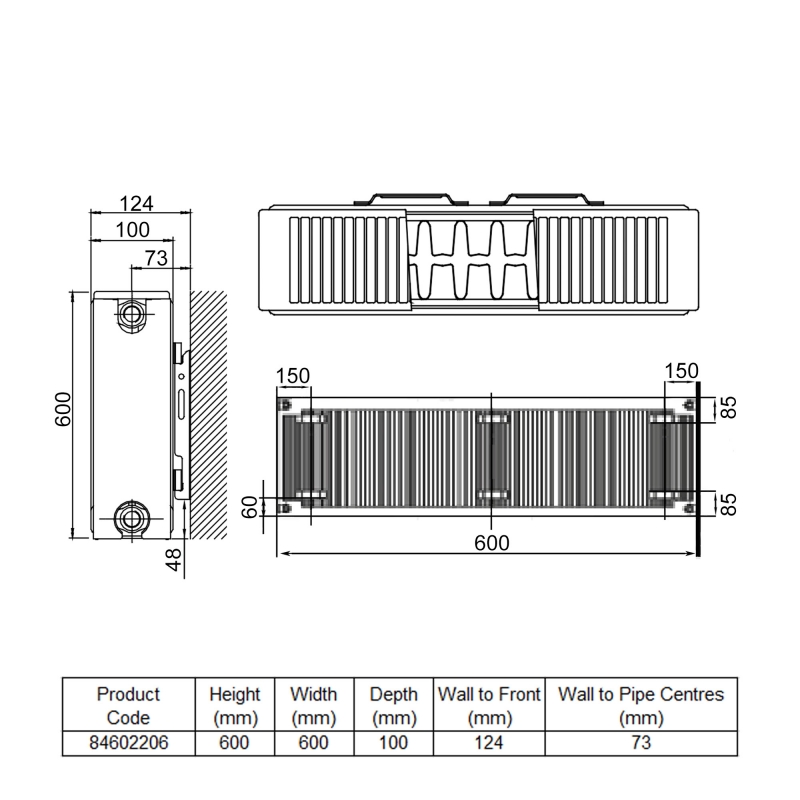 Stelrad Softline Deco Horizontal Flat Panel Radiator 600mm H x 600mm W Double Convector - White
