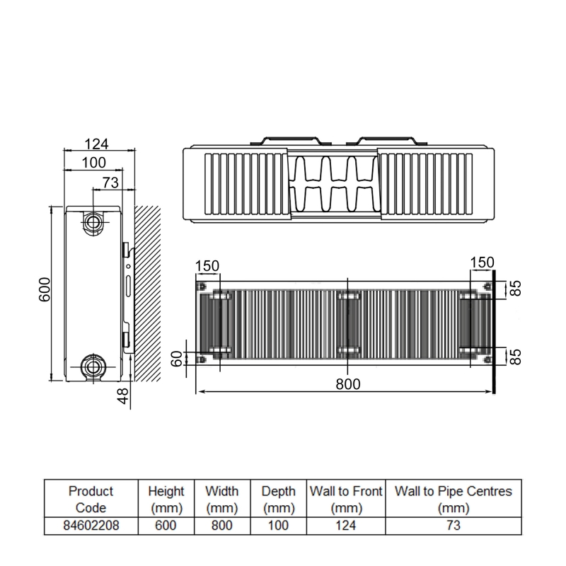 Stelrad Softline Deco Horizontal Flat Panel Radiator 600mm H x 800mm W Double Convector - White