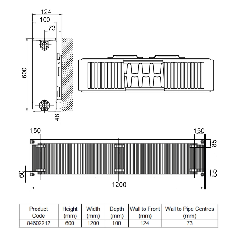 Stelrad Softline Deco Horizontal K2 Flat Panel Radiator 600mm H x 1200mm W Double Convector - White
