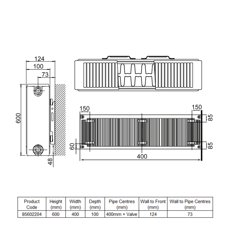 Stelrad Softline Plan Horizontal Flat Panel Radiator 600mm H x 400mm W Double Convector - White