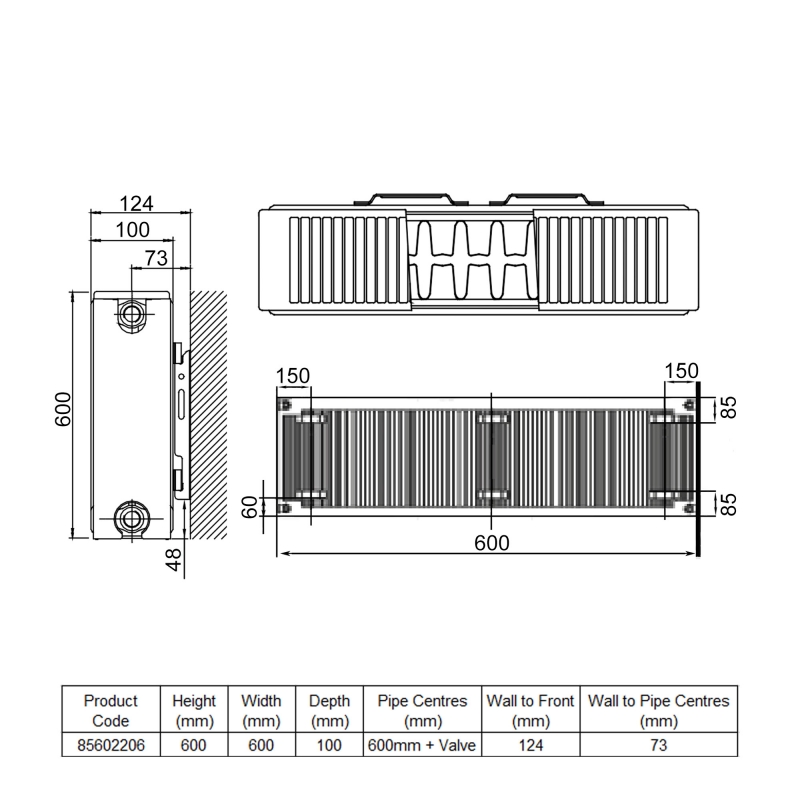 Stelrad Softline Plan Horizontal K2 Flat Panel Radiator 600mm H x 600mm W Double Convector - White