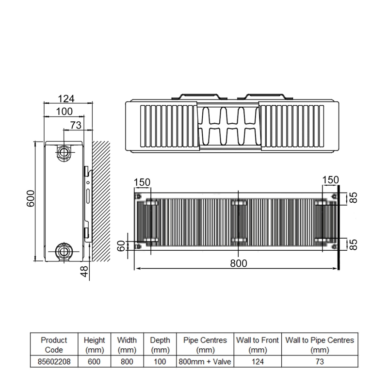 Stelrad Softline Plan Horizontal Flat Panel Radiator 600mm H x 800mm W Double Convector - White