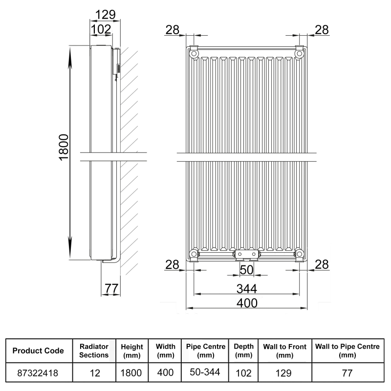 Stelrad Softline Plan Vertical Flat Panel Radiator 1800mm H x 400mm W Double Convector - White