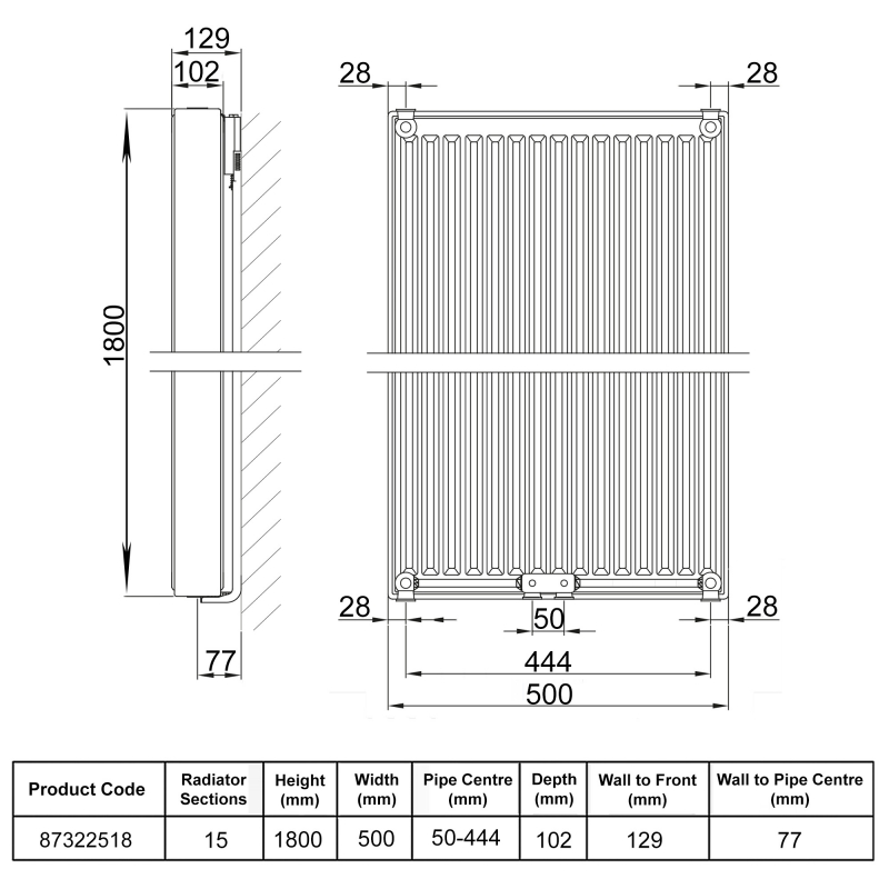 Stelrad Softline Plan Vertical K2 Flat Panel Radiator 1800mm H x 500mm W Double Convector - White