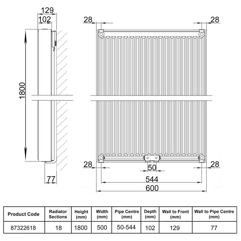 Stelrad Softline Plan Vertical K2 Flat Panel Radiator 1800mm H x 600mm W Double Convector - White