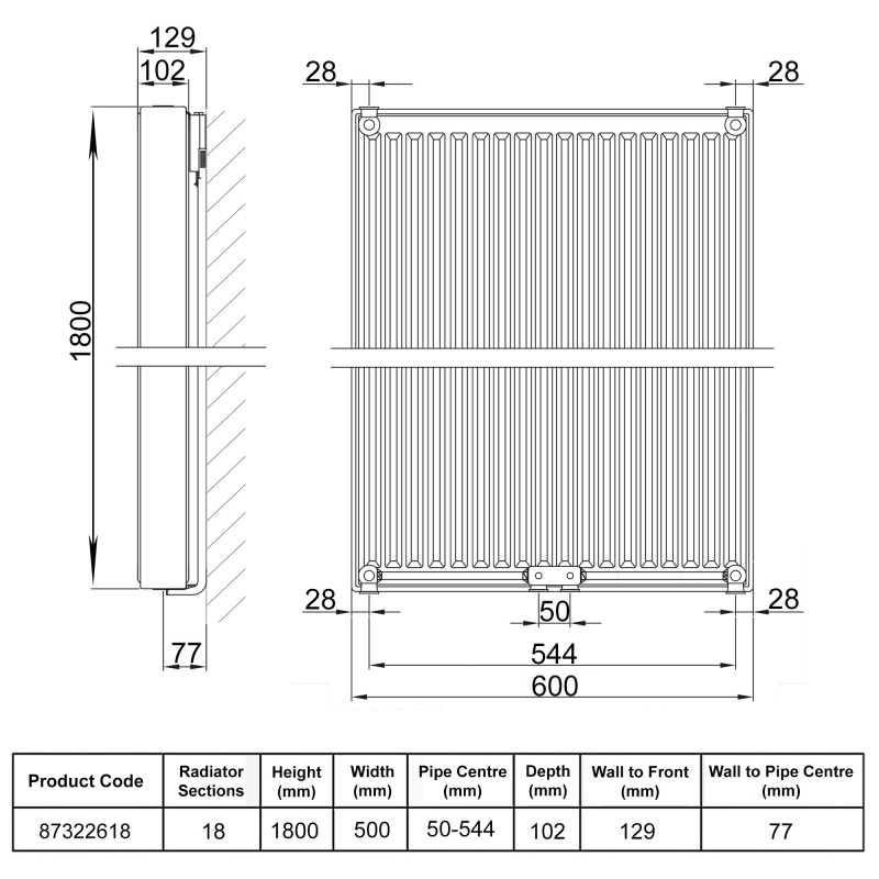 Stelrad Softline Plan Vertical Flat Panel Radiator 1800mm H x 600mm W Double Convector - White
