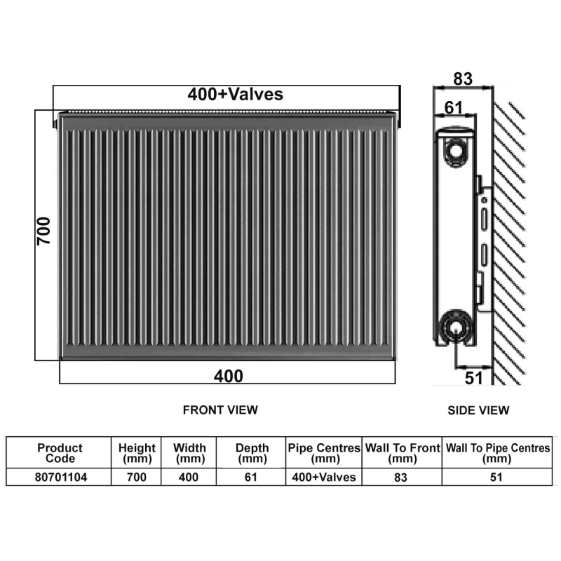 Stelrad Softline Compact K1 Radiator 700mm H x 400mm W Single Convector
