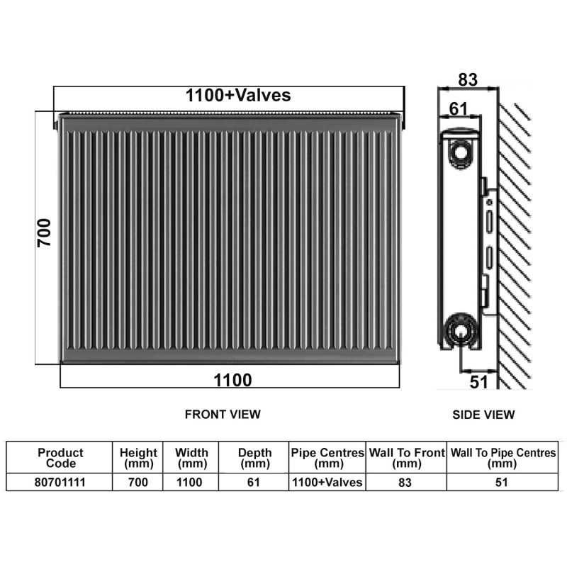 Stelrad Softline Compact K1 Radiator 700mm H x 1100mm W Single Convector
