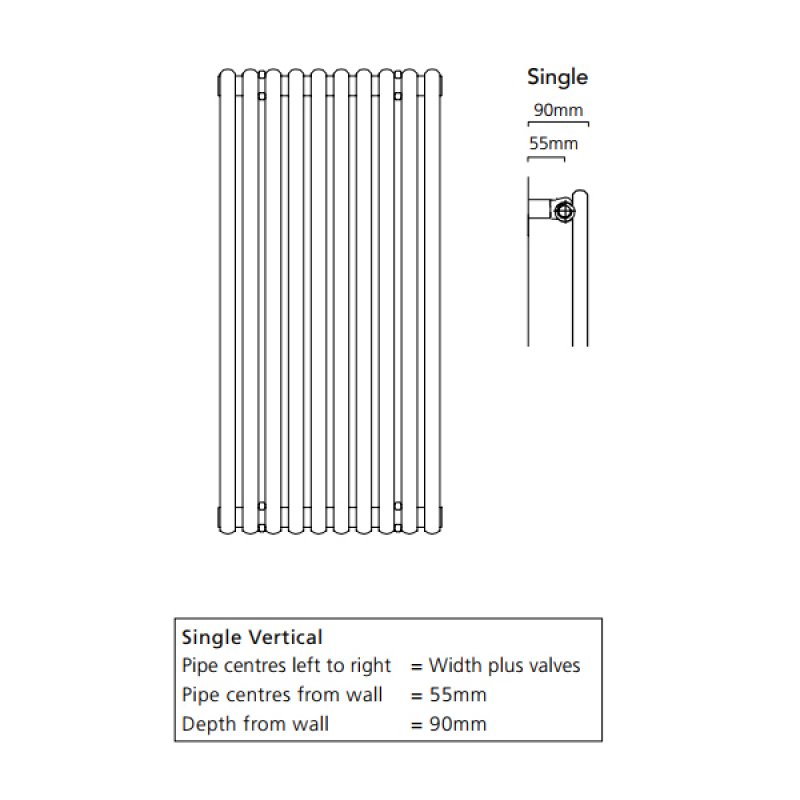 S4H Chaucer Single Vertical Radiator 1820mm H x 606mm W - White