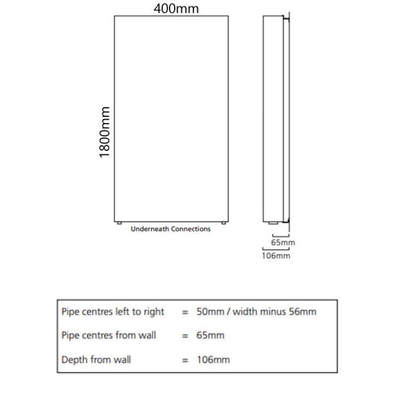 S4H Faraday Type 21 Flat Panel Vertical Radiator 1800mm H x 400mm W White