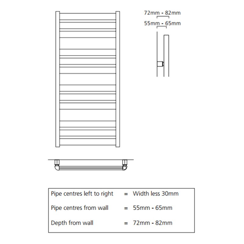S4H Tallis Straight Heated Ladder Towel Rail 780mm H x 500mm W - RAL