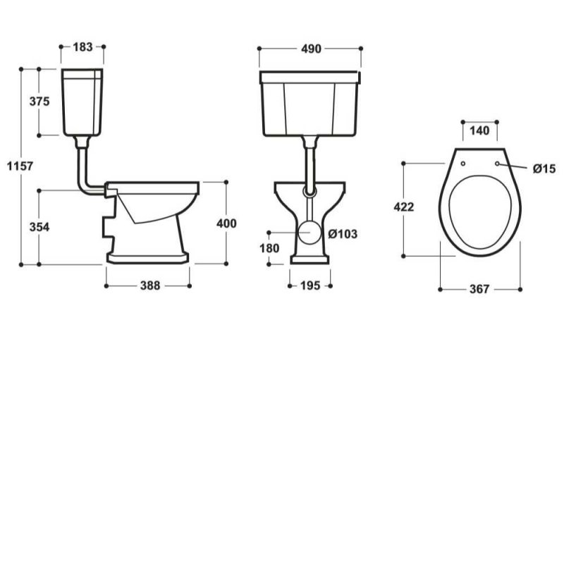 Delphi Henbury Low Level Toilet with Lever Cistern - Standard Seat