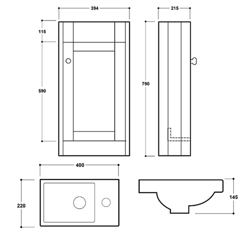 Delphi Henbury Floor Standing 1-Door Vanity Unit with Basin 400mm Wide - Country White