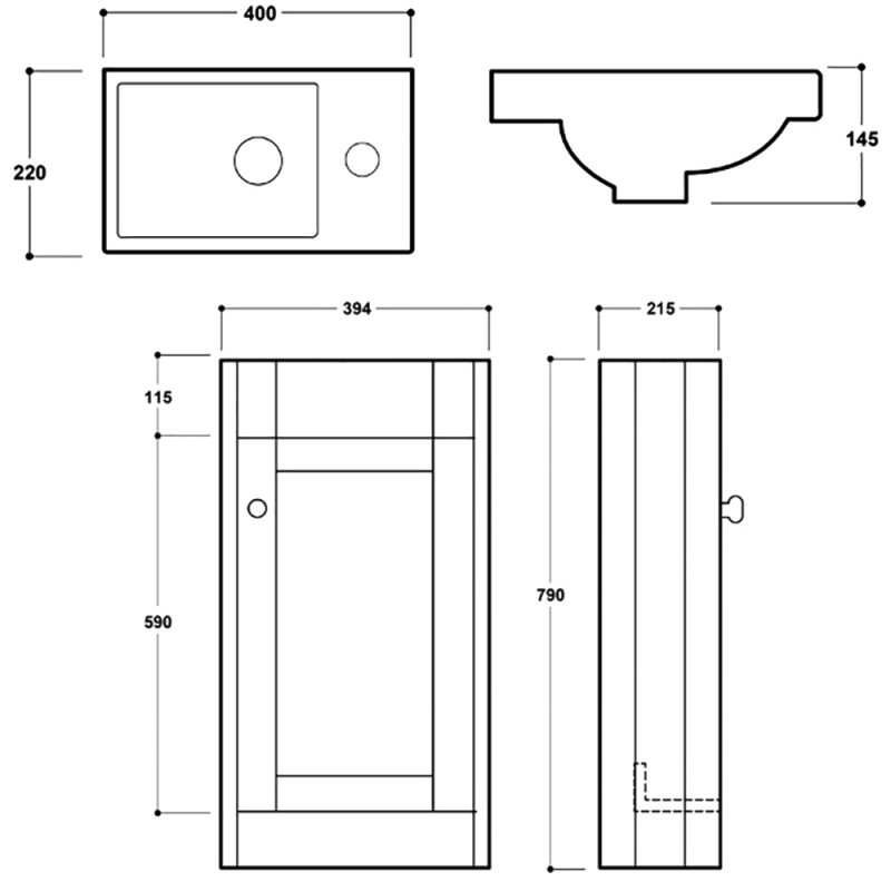 Delphi Henbury Floor Standing 1-Door Vanity Unit with Basin 400mm Wide - Grey
