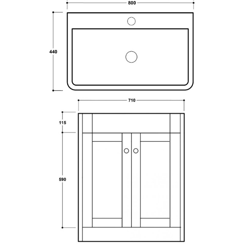 Delphi Henbury Floor Standing 2-Door Vanity Unit with Basin 800mm Wide - Grey