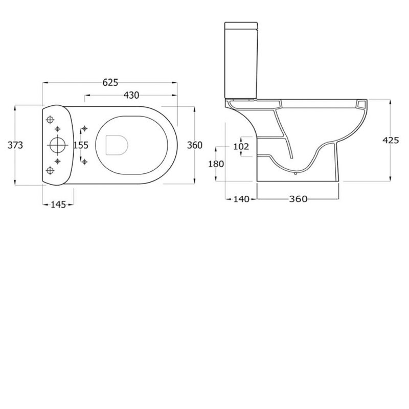 Delphi Tilly Open Back Close Coupled Toilet with Push Button Cistern - Soft Close Seat