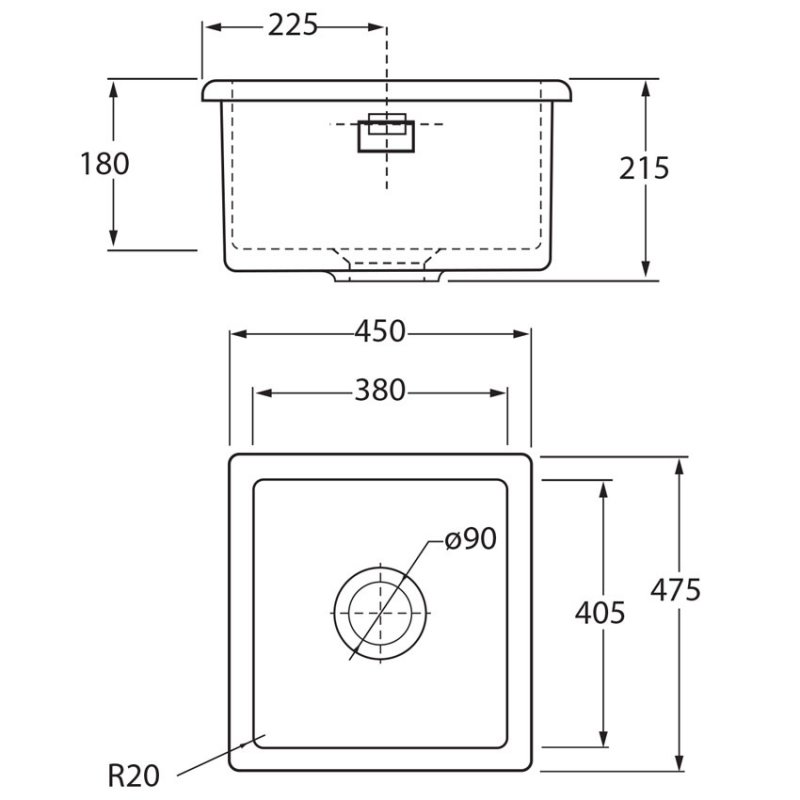 The 1810 Company Argilla 1 Bowl Fireclay Kitchen Sink 450mm Wide - White
