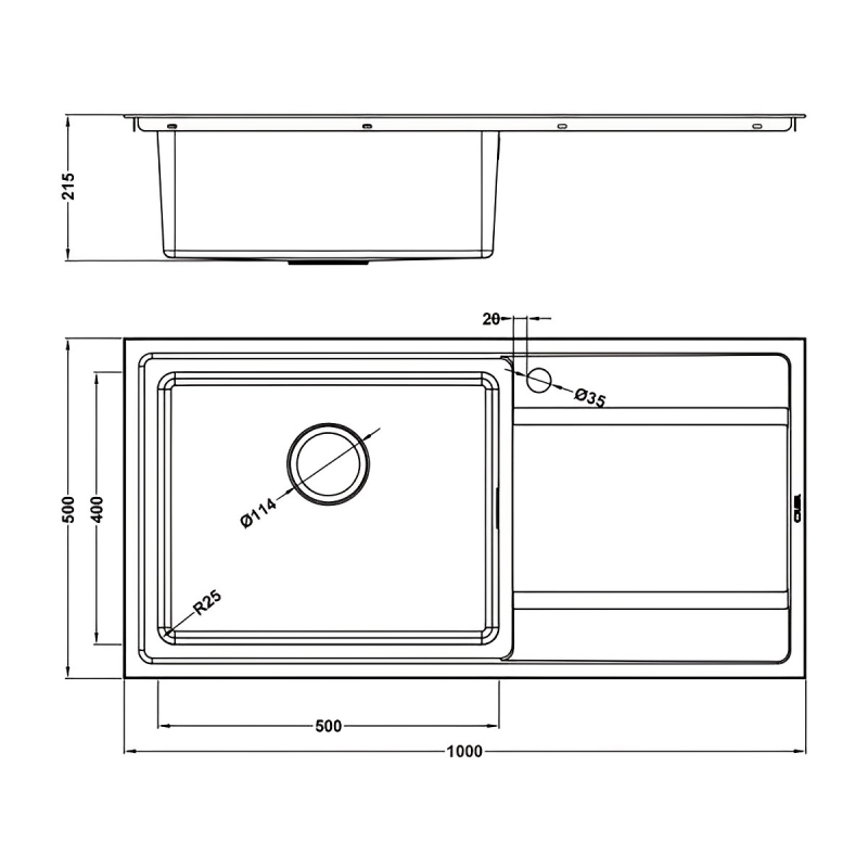 The 1810 Company Bordouno 100i 1 Bowl Kitchen Sink - Left Handed