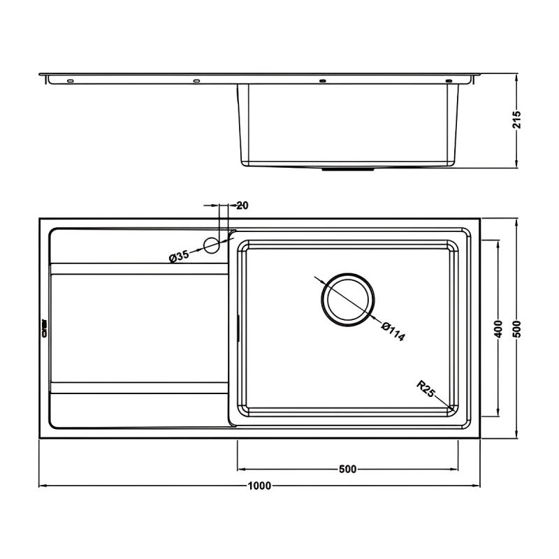 The 1810 Company Bordouno 100i 1 Bowl Kitchen Sink - Right Handed