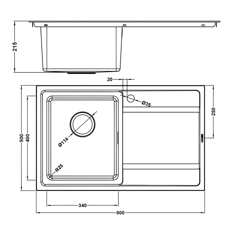 The 1810 Company Bordouno 800i 1 Bowl Kitchen Sink - Left Handed