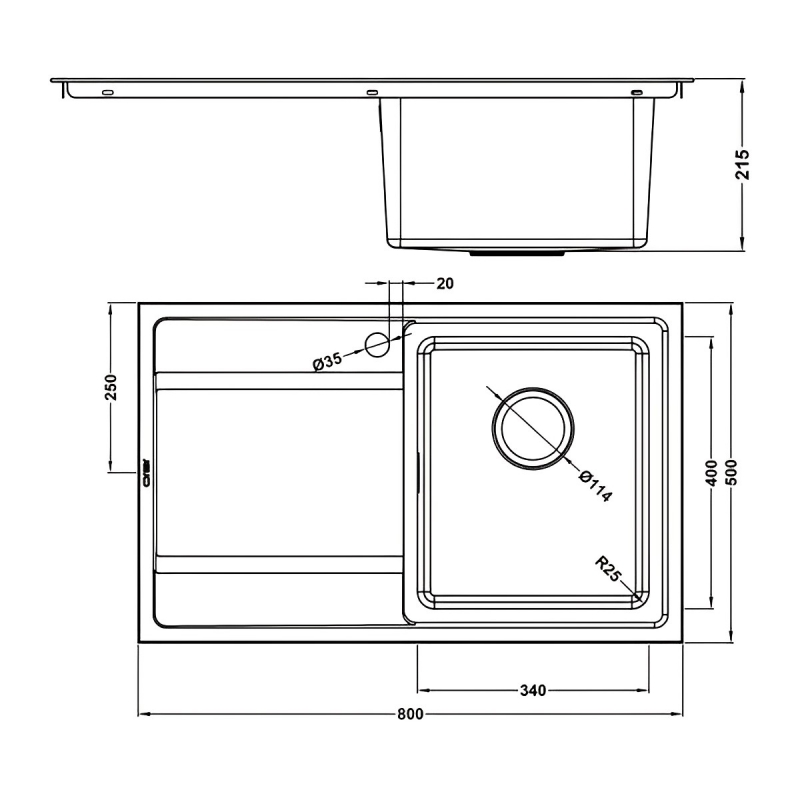 The 1810 Company Bordouno 800i 1 Bowl Kitchen Sink - Right Handed