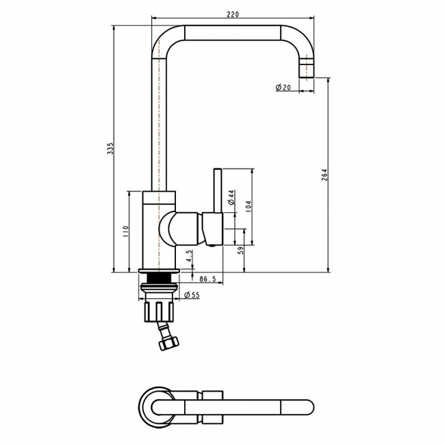 The 1810 Company Cascata Square Spout Kitchen Sink Mixer Tap - Matt Black