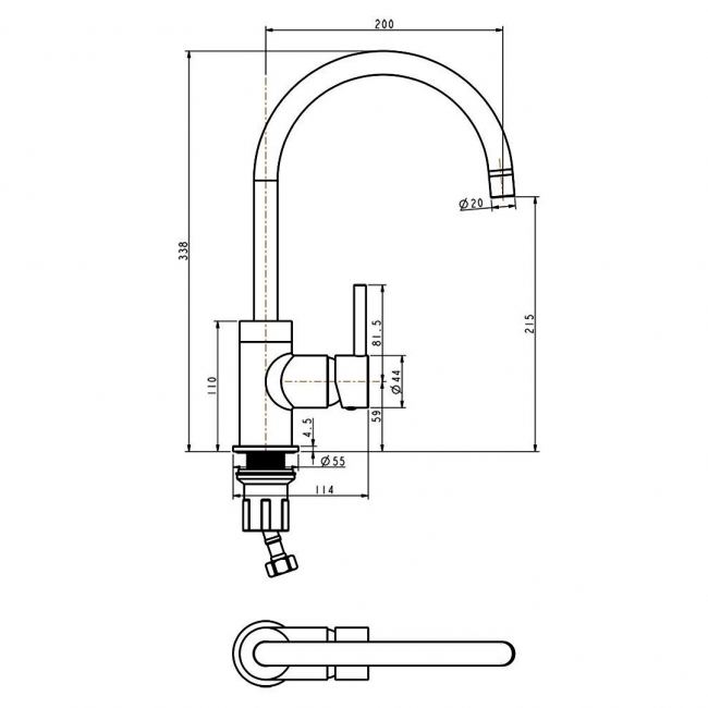 The 1810 Company Courbe Curved Spout Kitchen Sink Mixer Tap - Gun Metal