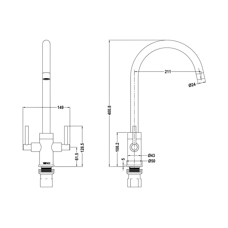 The 1810 Company Curvato Slim Lever Curved Spout Kitchen Sink Mixer Tap - Brushed Steel