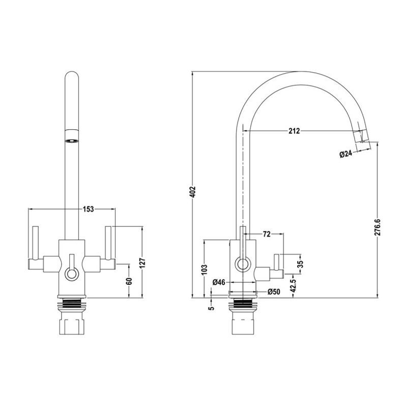 The 1810 Company Curvato Trio Water Filter Kitchen Sink Mixer Tap - Chrome