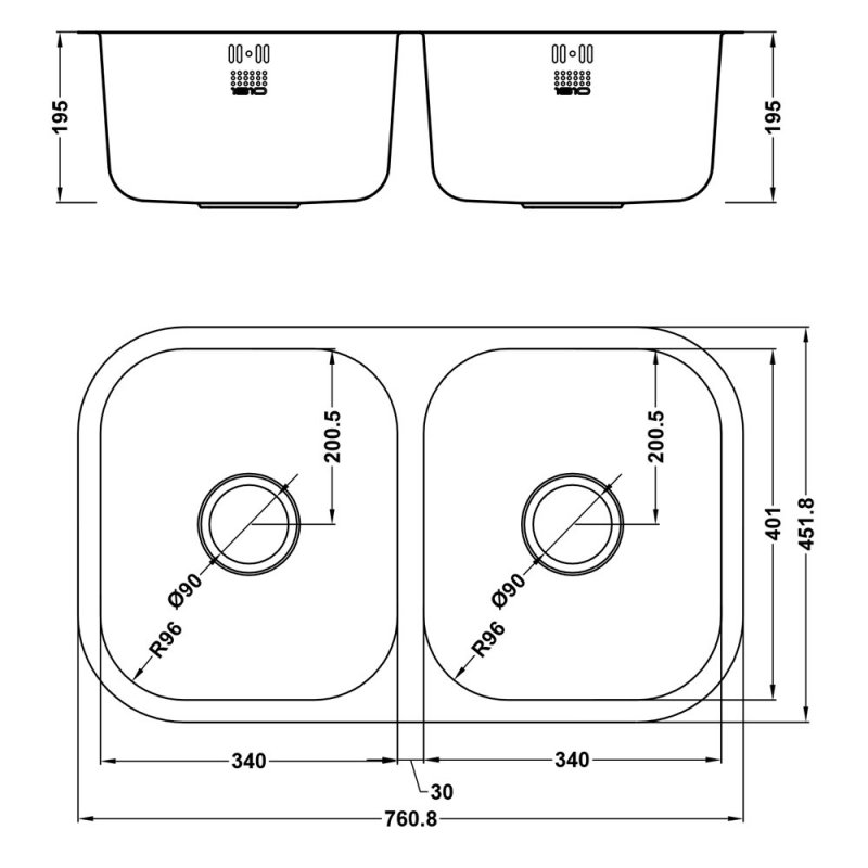The 1810 Company Etroduo 340/340U 2.0 Bowl Undermount Kitchen Sink - Stainless Steel