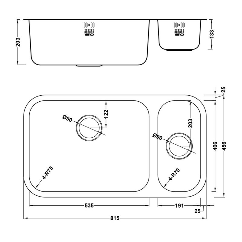 The 1810 Company Etroduo 535/191U 1.5 Bowl Undermount Kitchen Sink - Left Handed