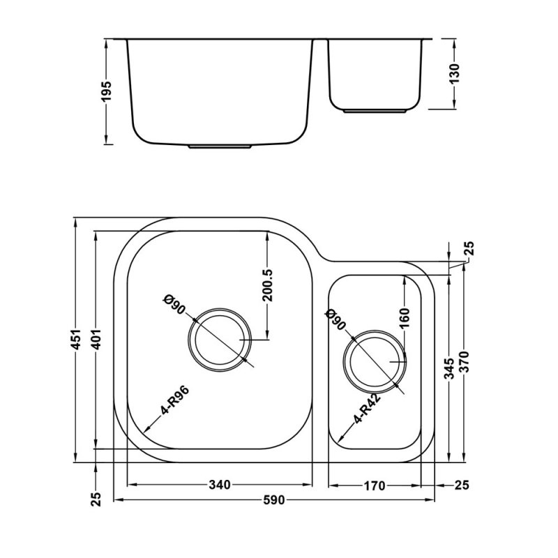 The 1810 Company Etroduo 589/450U 1.5 Bowl Undermount Kitchen Sink - Left Handed