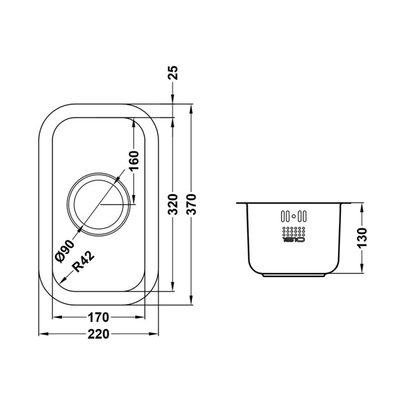 The 1810 Company Etrouno 170U 1.0 Bowl Undermount Kitchen Sink - Stainless Steel