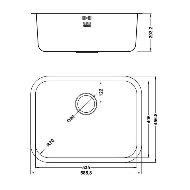 The 1810 Company Etrouno 550U 1.0 Bowl Undermount Kitchen Sink - Stainless Steel