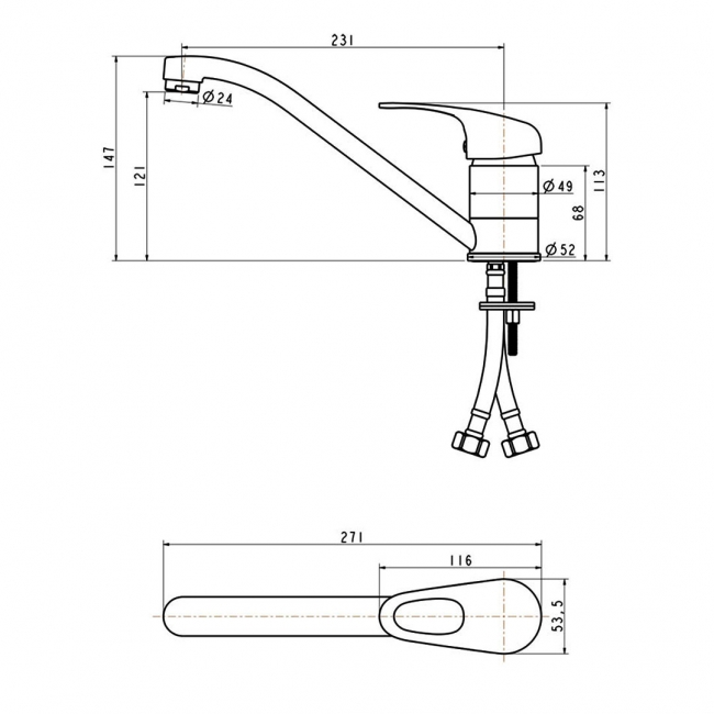 The 1810 Company Fontaine Single Lever Kitchen Sink Mixer Tap - Chrome