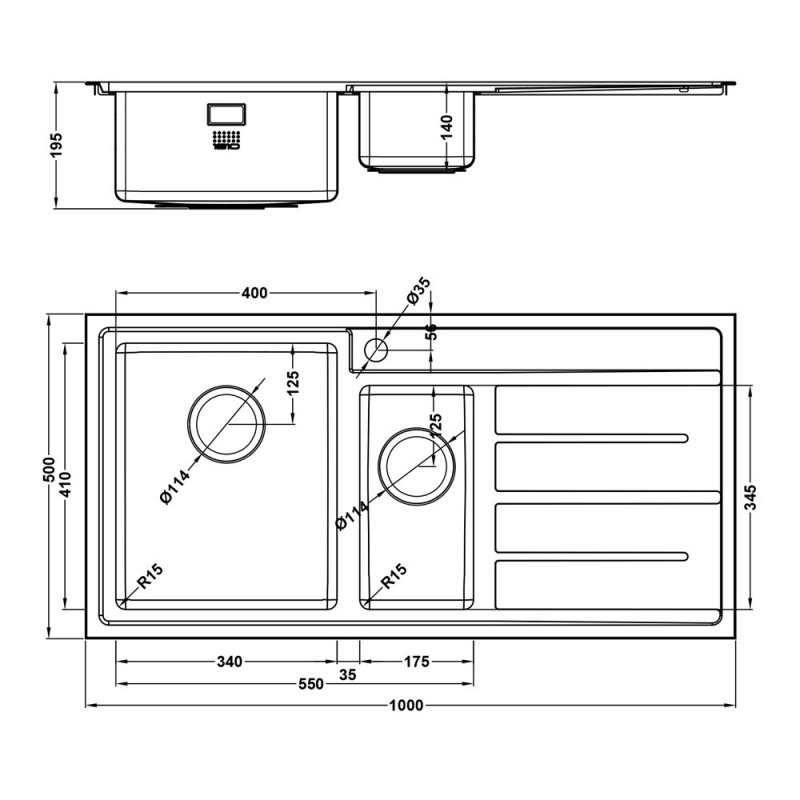The 1810 Company Forzaduo 150i 1.5 Bowl Kitchen Sink - Left Handed