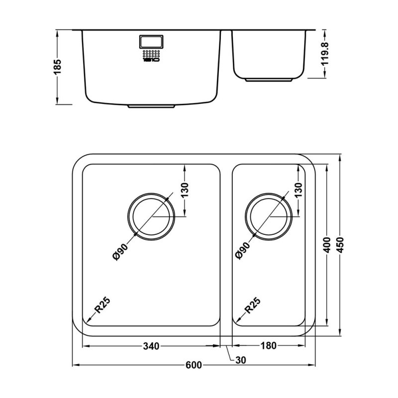 The 1810 Company Luxsoplusduo25 340/180U 1.5 Bowl Undermount Kitchen Sink - Left Handed