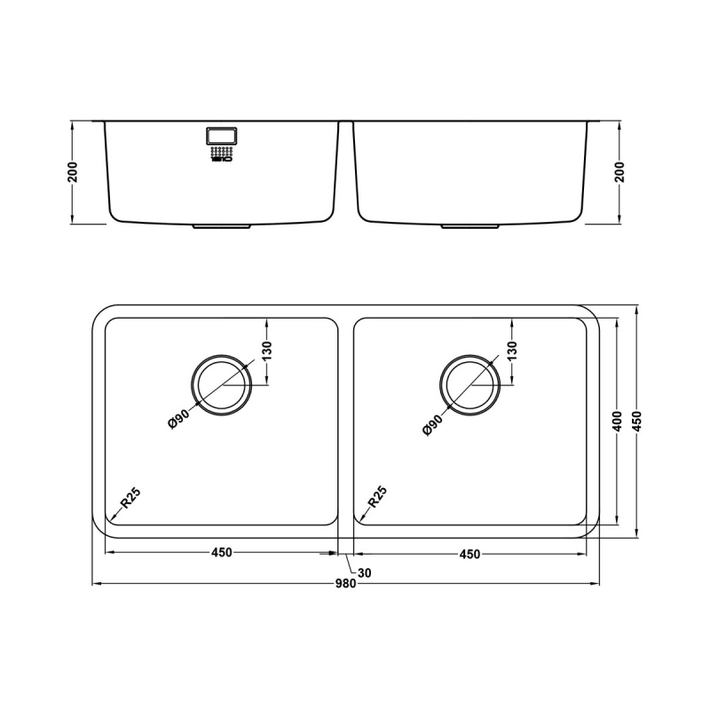 The 1810 Company Luxsoplusduo25 450/450U 2.0 Bowl Undermount Kitchen Sink - Stainless Steel