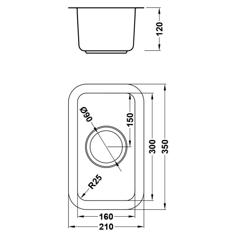 The 1810 Company Luxsoplusuno25 160U 1.0 Bowl Undermount Kitchen Sink - Stainless Steel