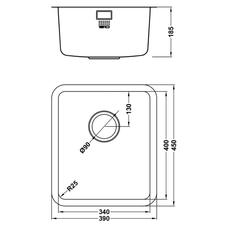 The 1810 Company Luxsoplusuno25 340U 1.0 Bowl Undermount Kitchen Sink - Stainless Steel