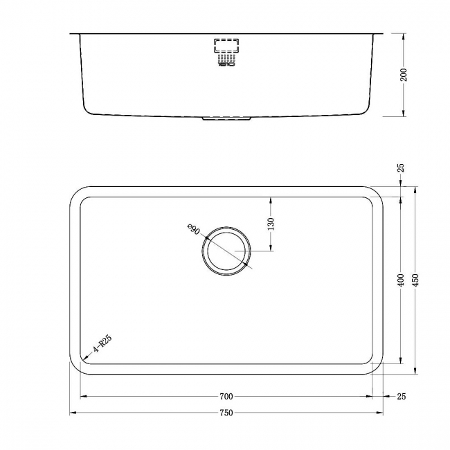 The 1810 Company Luxsoplusuno25 700U 1.0 Bowl Undermount Kitchen Sink - Stainless Steel