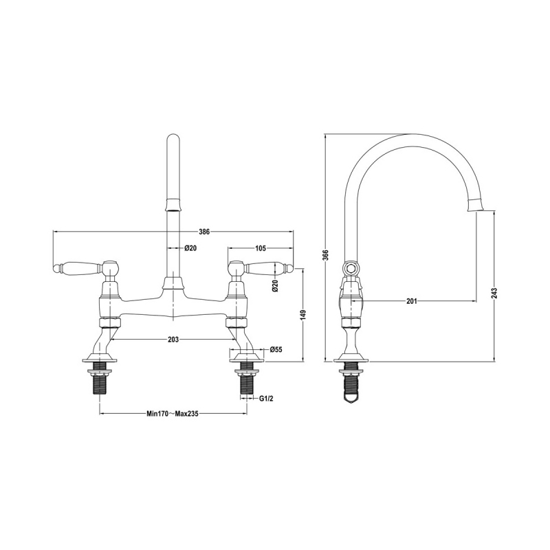 The 1810 Company Moulins Classic 2 Hole Design Kitchen Sink Mixer Tap - Chrome