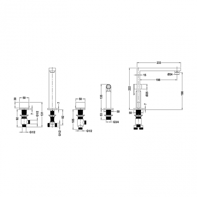 The 1810 Company Novanta 4 Hole Design Kitchen Sink Mixer Tap - Chrome