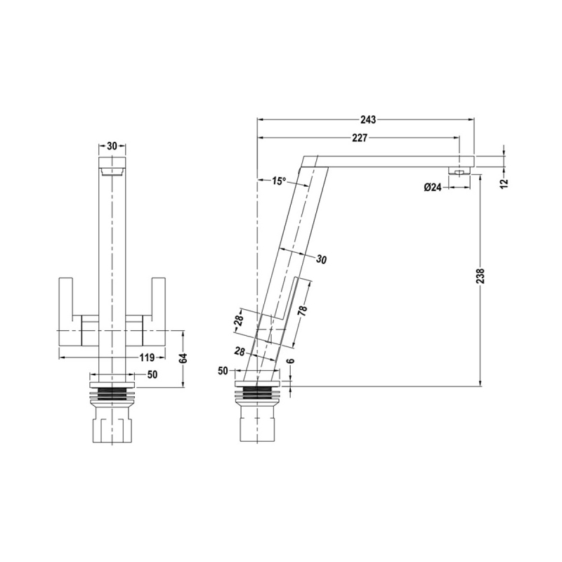 The 1810 Company Pendenza Double Lever Kitchen Sink Mixer Tap - Chrome
