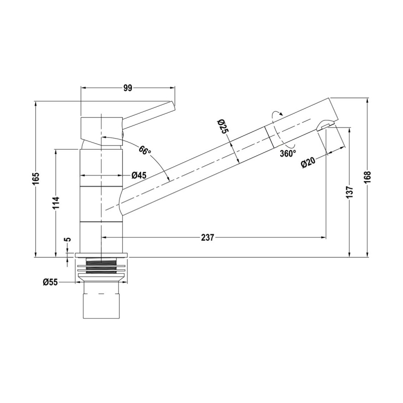 The 1810 Company Pluie Angled Spout Kitchen Sink Mixer Tap - Chrome