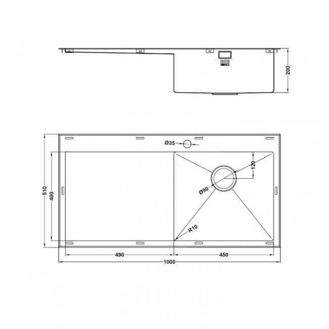 The 1810 Company Razor 5 1.0 Bowl Kitchen Sink - Right Handed