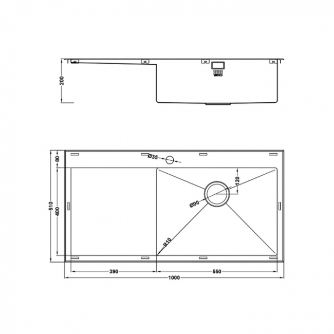 The 1810 Company Razor 55 1.0 Bowl Kitchen Sink - Right Handed