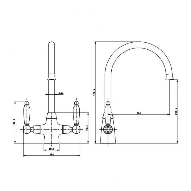 The 1810 Company Rodez Twin Lever Kitchen Sink Mixer Tap - Gun Metal