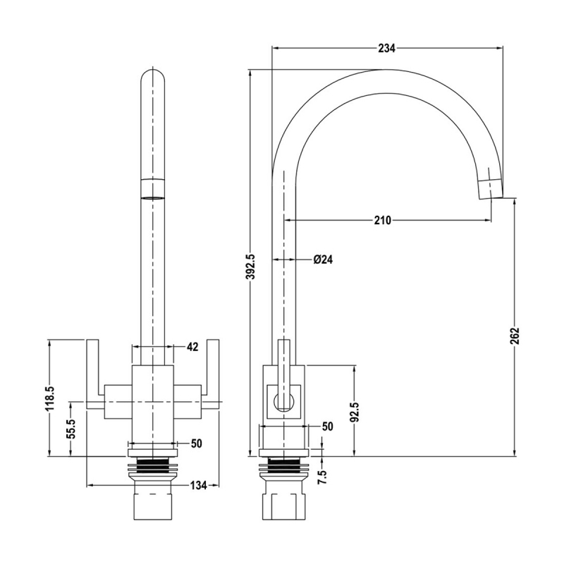 The 1810 Company Ruscello Square Body Kitchen Sink Mixer Tap - Chrome