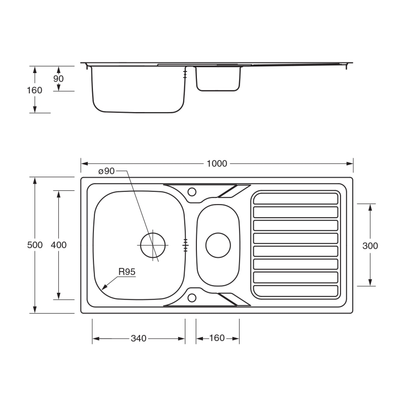 The 1810 Company Veloreduo 100i 1.5 Bowl Kitchen Sink - Stainless Steel